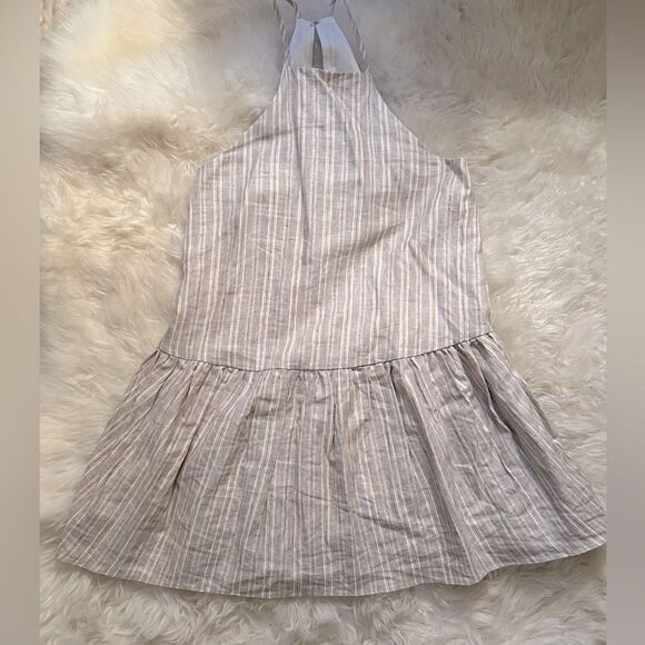 AMANDA UPRICHARD Amy Dress in Valencia Beige White Striped Linen Silver Stripe - Picture 5 of 6